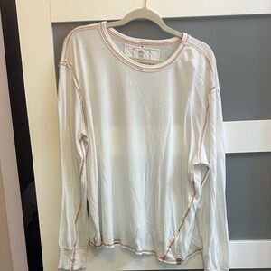 Free People White Long Sleeve Top with Orange Stitching